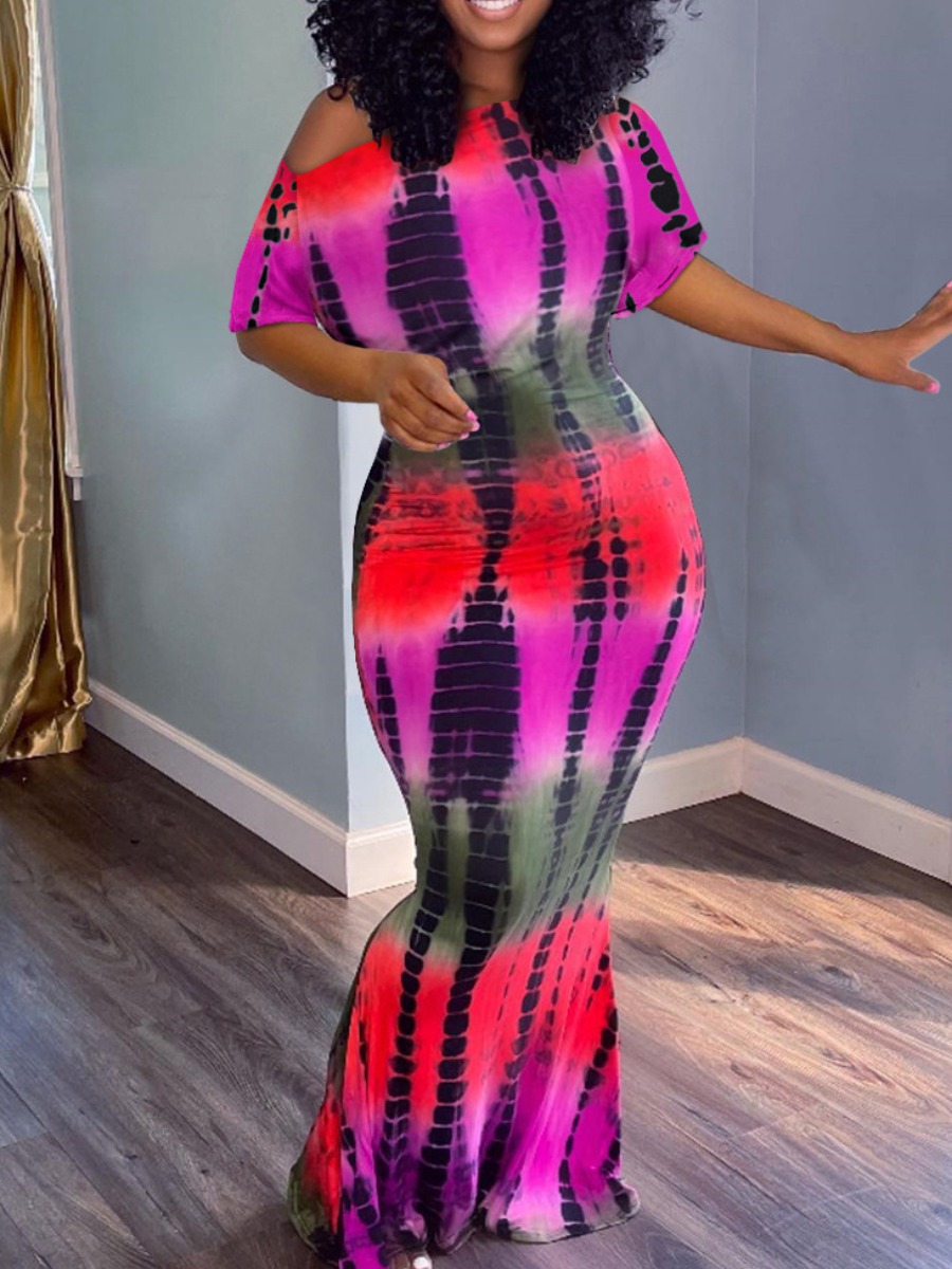 

LW Tie-dye Bodycon Mermaid Dress, Multicolor mstn