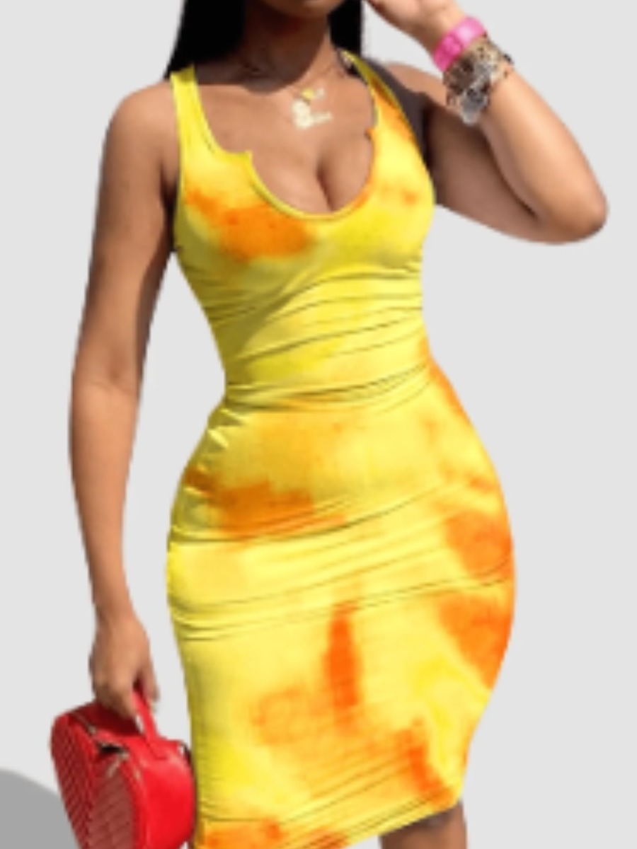 

LW SXY Plus Size Cami Tie-dye Dress, Yellow