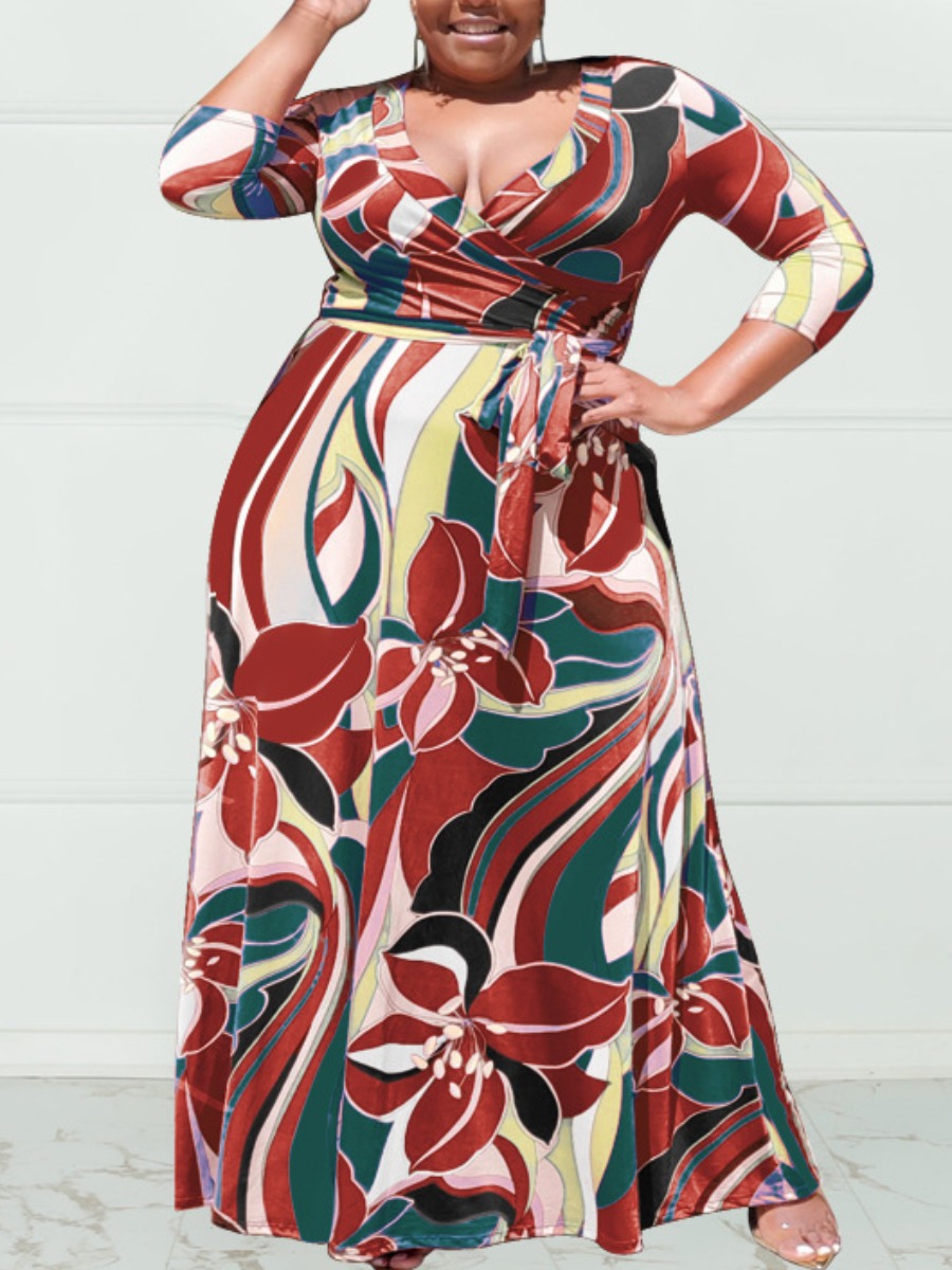 

LW Plus Size Floral Print A Line Dress, Multi