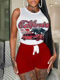 LW Racing Car Letter Print Drawstring Shorts Set