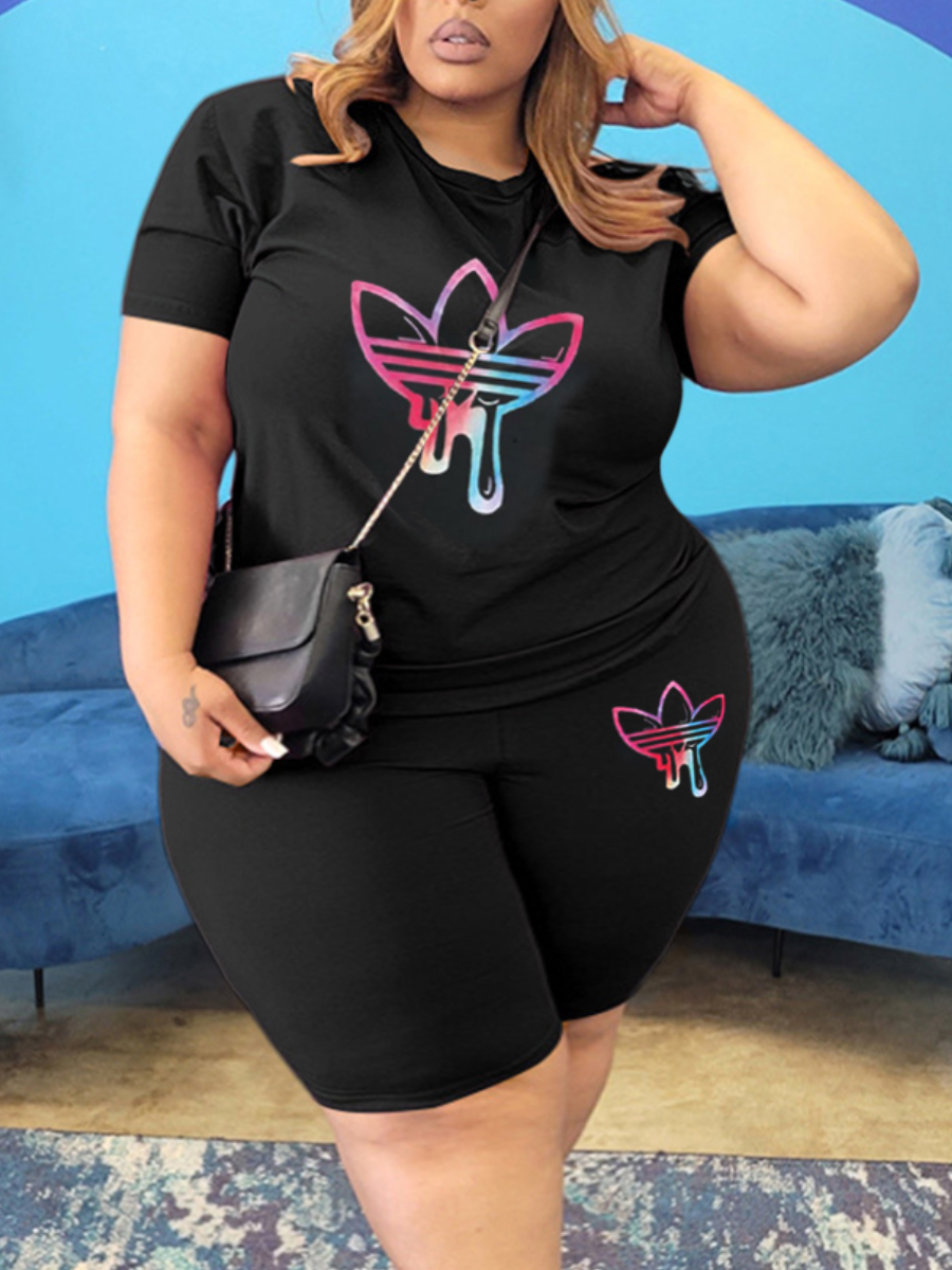 LW Plus Size Tie-dye Figure Print Shorts Set