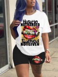 LW Money Lip Letter Print Shorts Set