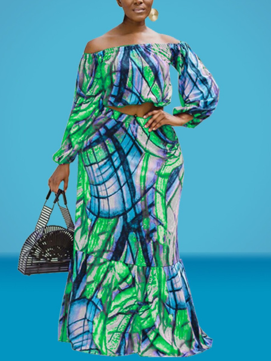 LW Plus Size Off The Shoulder Mixed Print Skirt Se