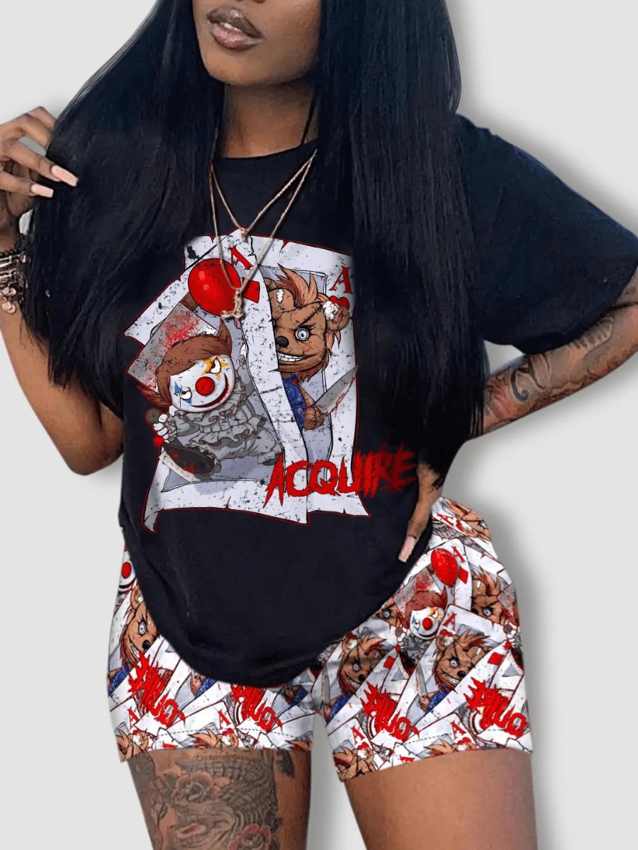 LW Cotton-Feel Cartoon Letter Mixed Print Shorts S