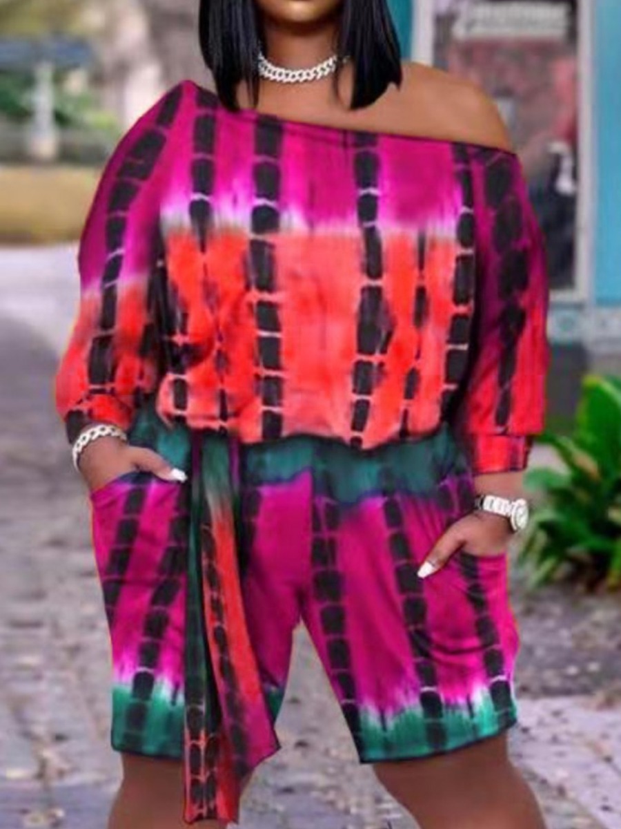 LW Plus Size One Shoulder Tie-dye Shorts Set