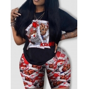 LW Plus Size Cartoon Mixed Print Shorts Set