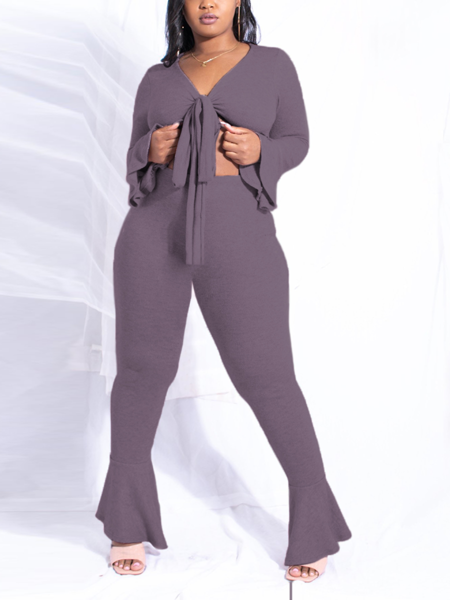 LW Plus Size Bandage Design Crop Top Flared Pants Set