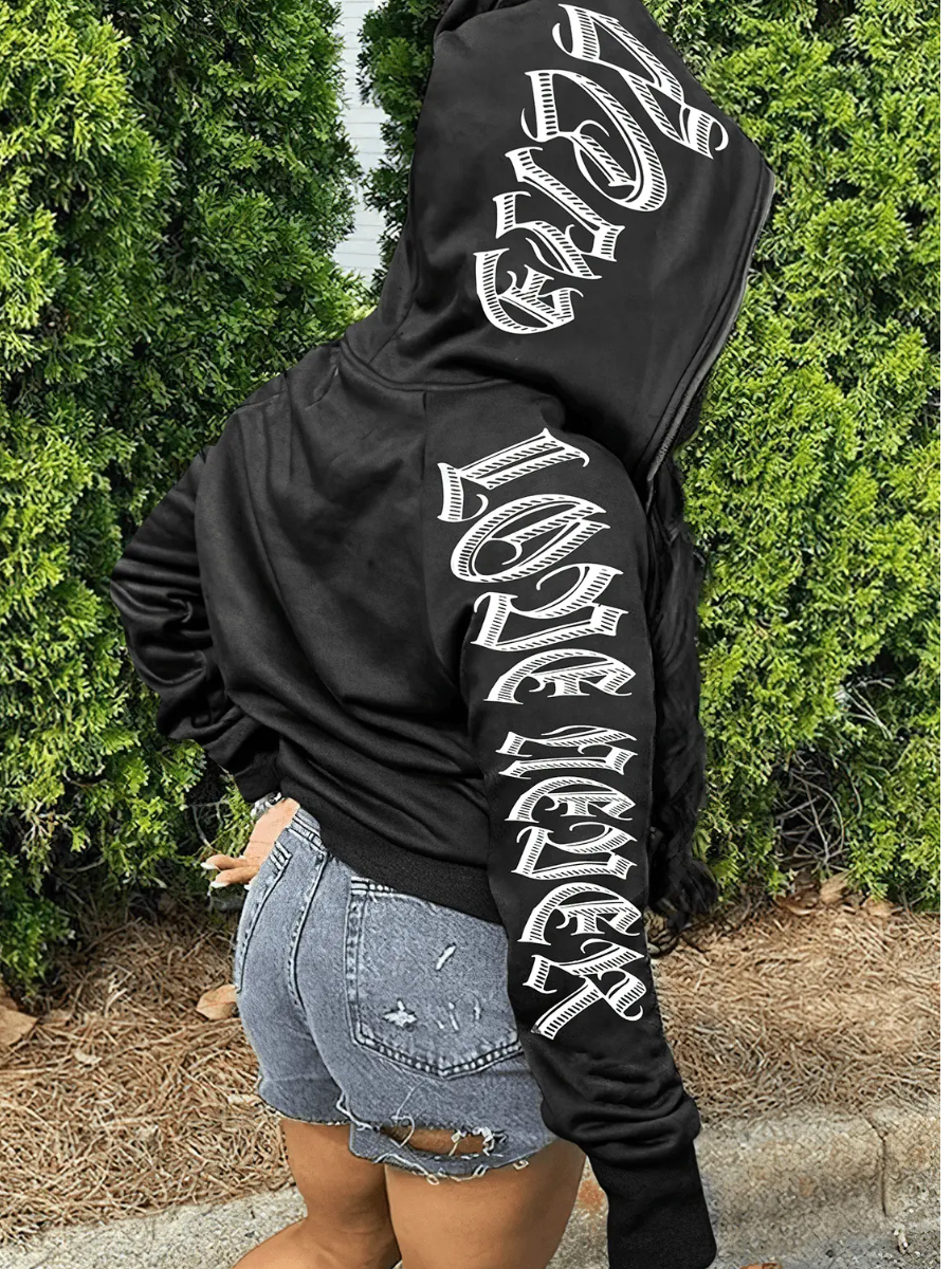 LW Hooded Collar Letter Decor Jacket