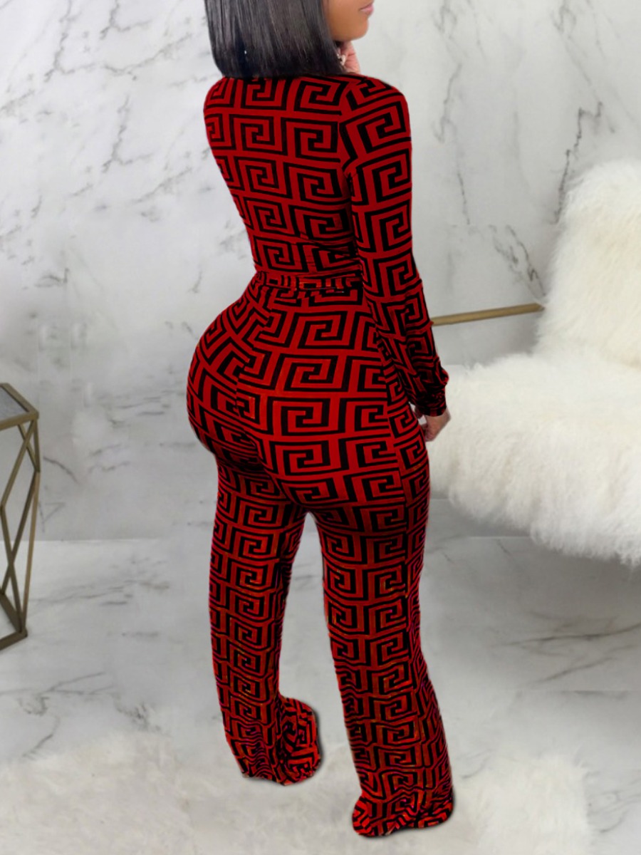 LW Plus Size Geometric Print Bandage Design Wide Leg Jumpsuit 3X