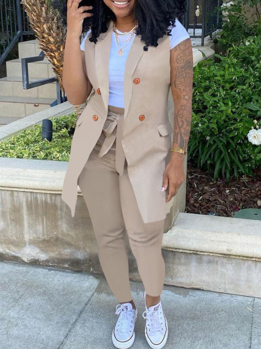 LW Double Breasted Bandage Design Blazer Pants Set