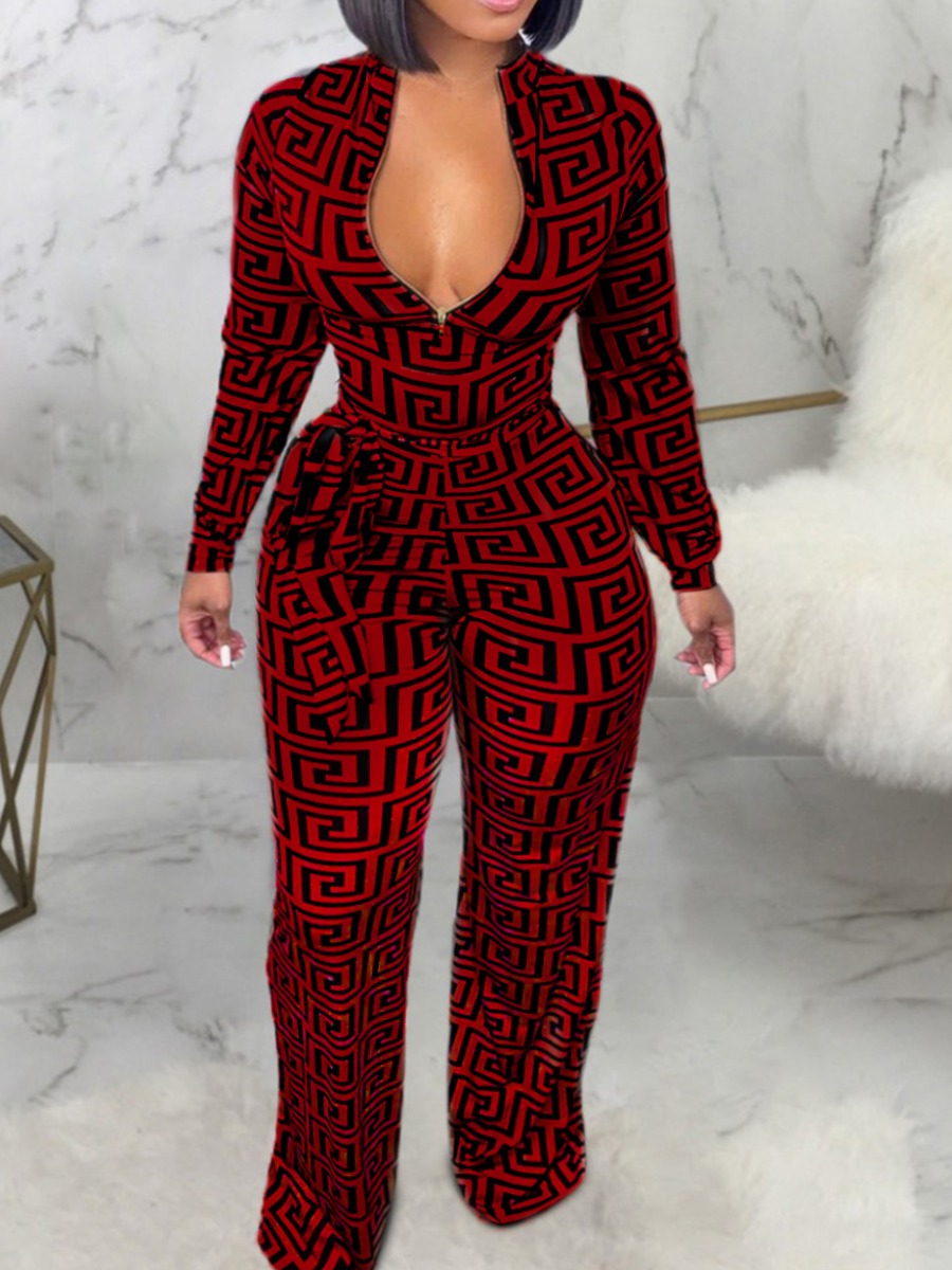 LW Plus Size Geometric Print Bandage Design Wide Leg Jumpsuit 3X