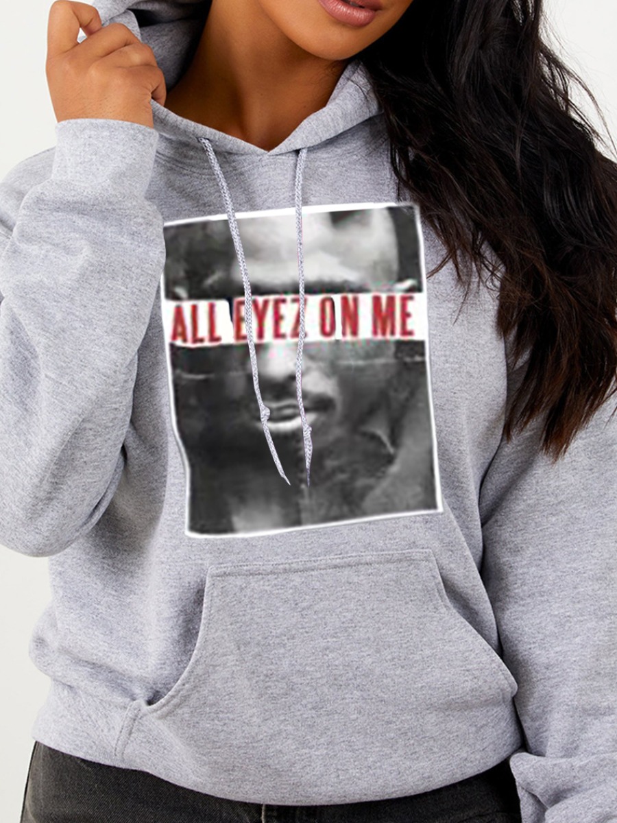 LW Plus Size Figure Letter Print Kangaroo Pocket Hoodie