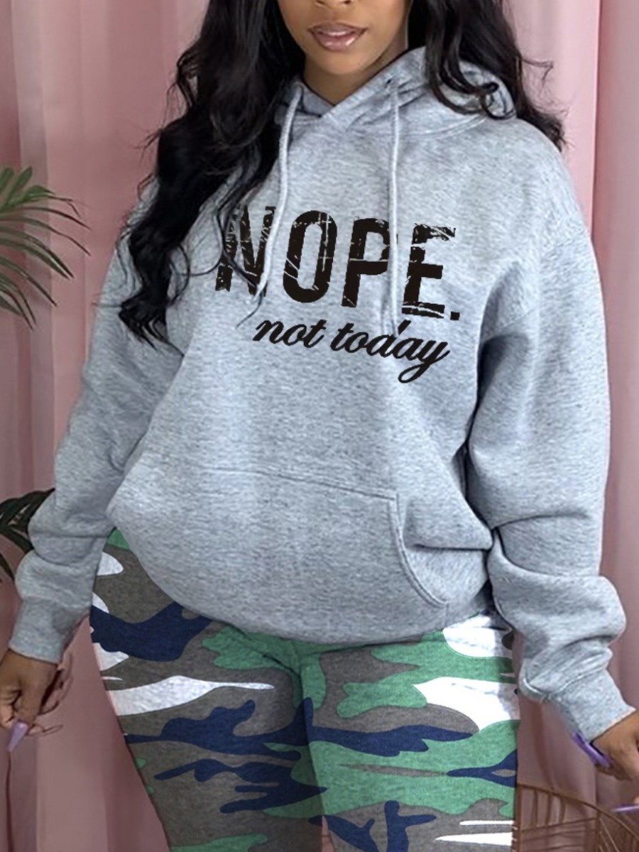 LW Plus Size Letter Print Kangaroo Pocket Hoodie