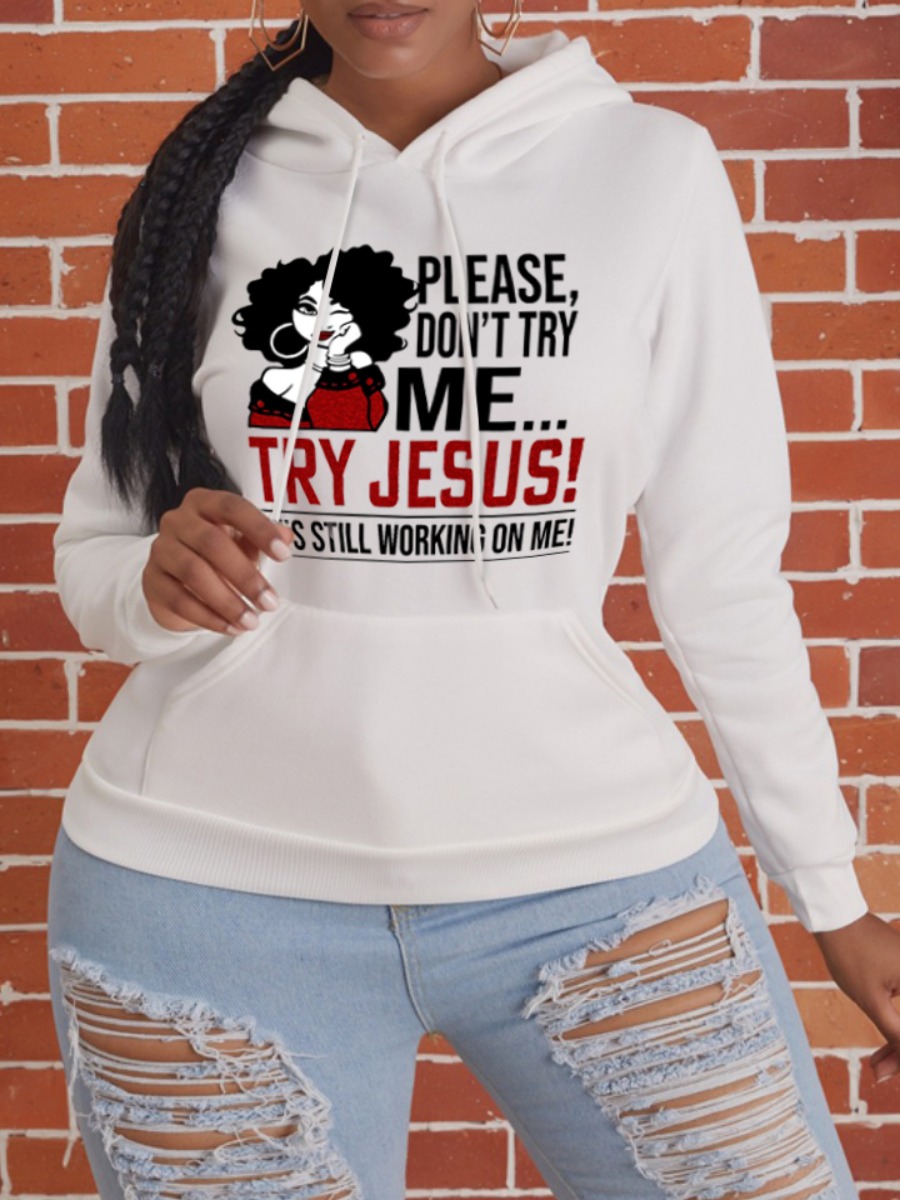 LW Plus Size Figure Letter Print Kangaroo Pocket H