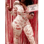 LW Christmas Letter Print Skinny Jumpsuit