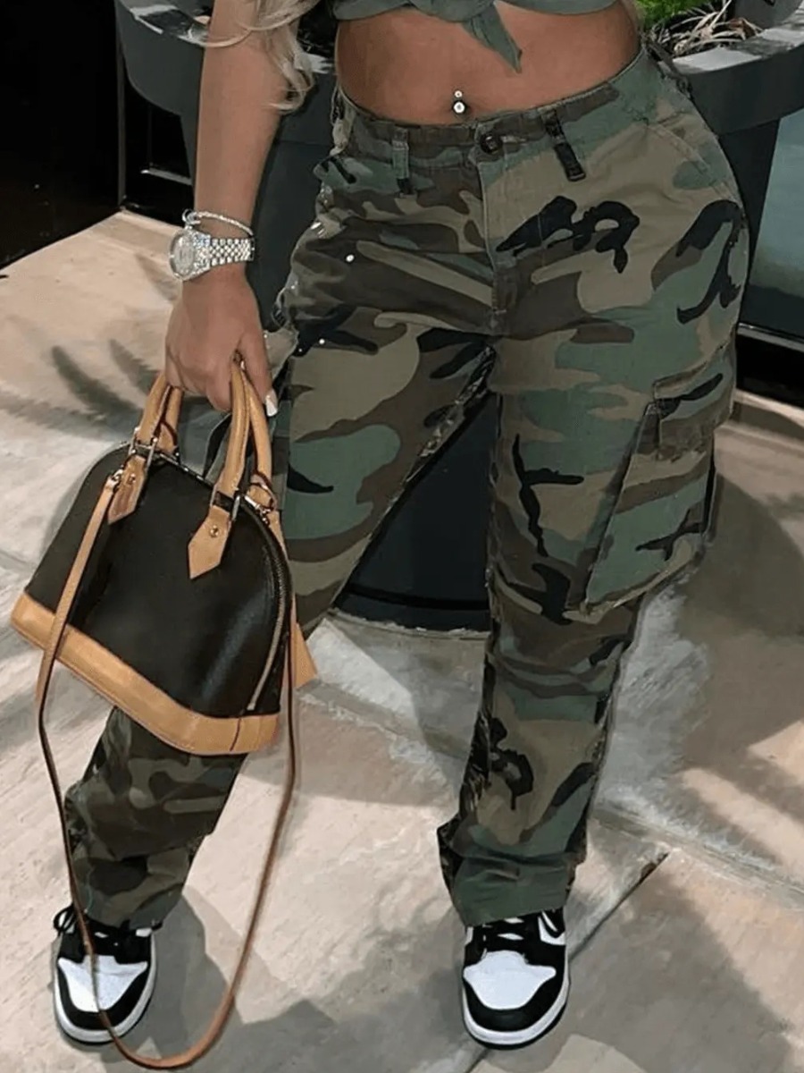 LW Plus Size Camo Print Side Pocket Cargo Pants