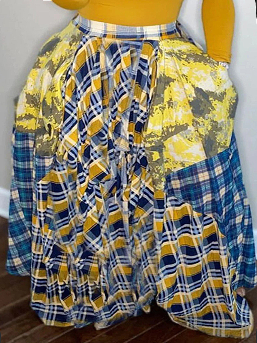 LW Plus Size Plaid Print Loose A Line Skirt