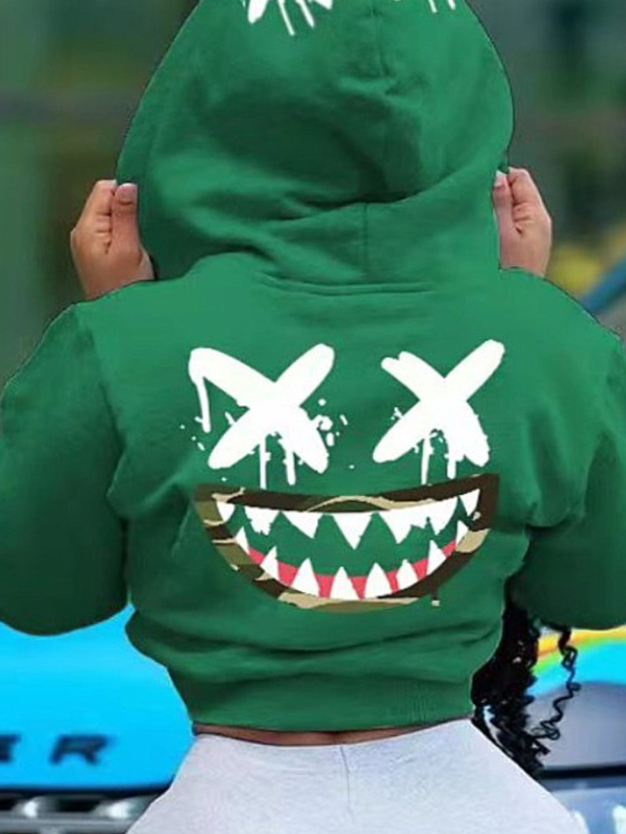 LW Plus Size Cartoon Print Kangaroo Pocket Hoodie