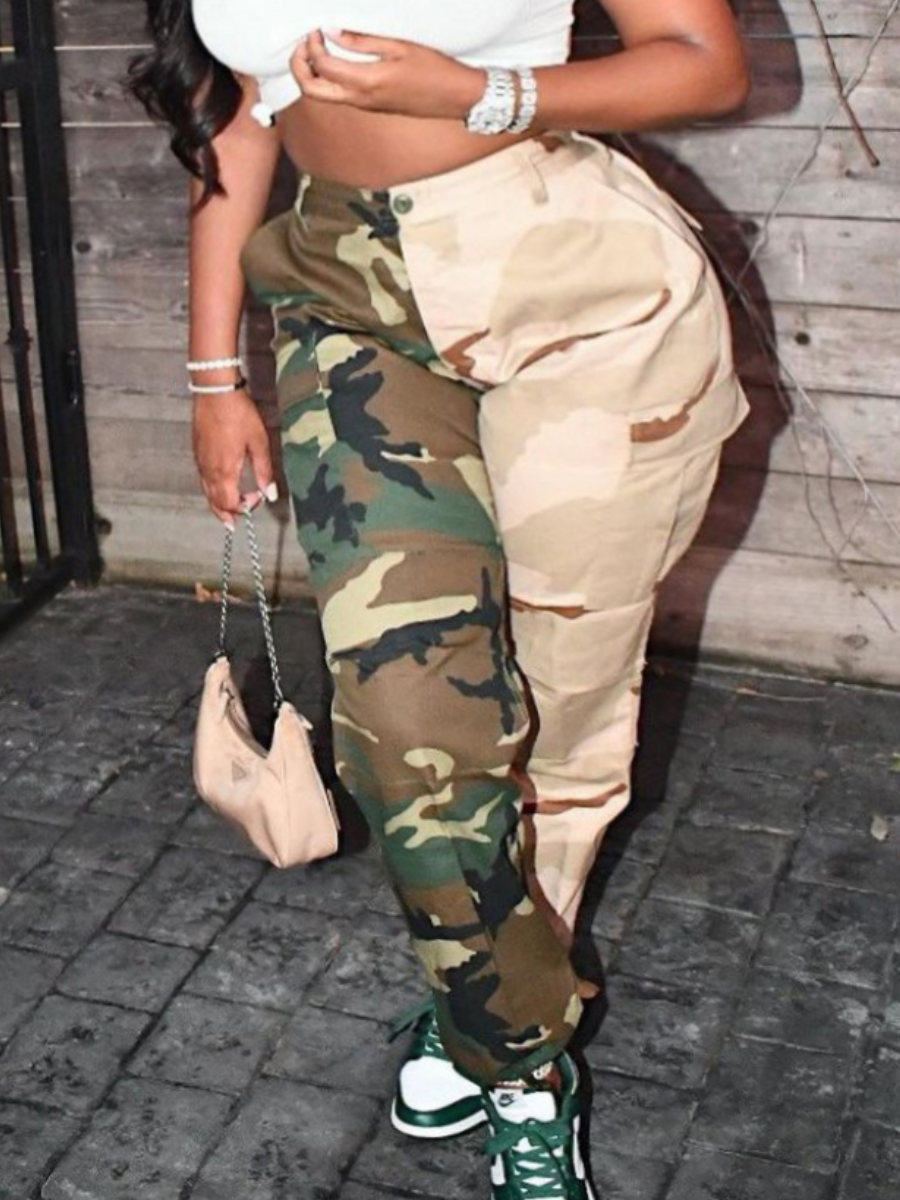 LovelyWholesale Plus Size Camo Print Side Pocket Cargo Pants Spring|Fall Street  3X Spring Summer 2024