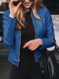 LW Plus Size Faux Leather Zipper Design Blazer Jacket