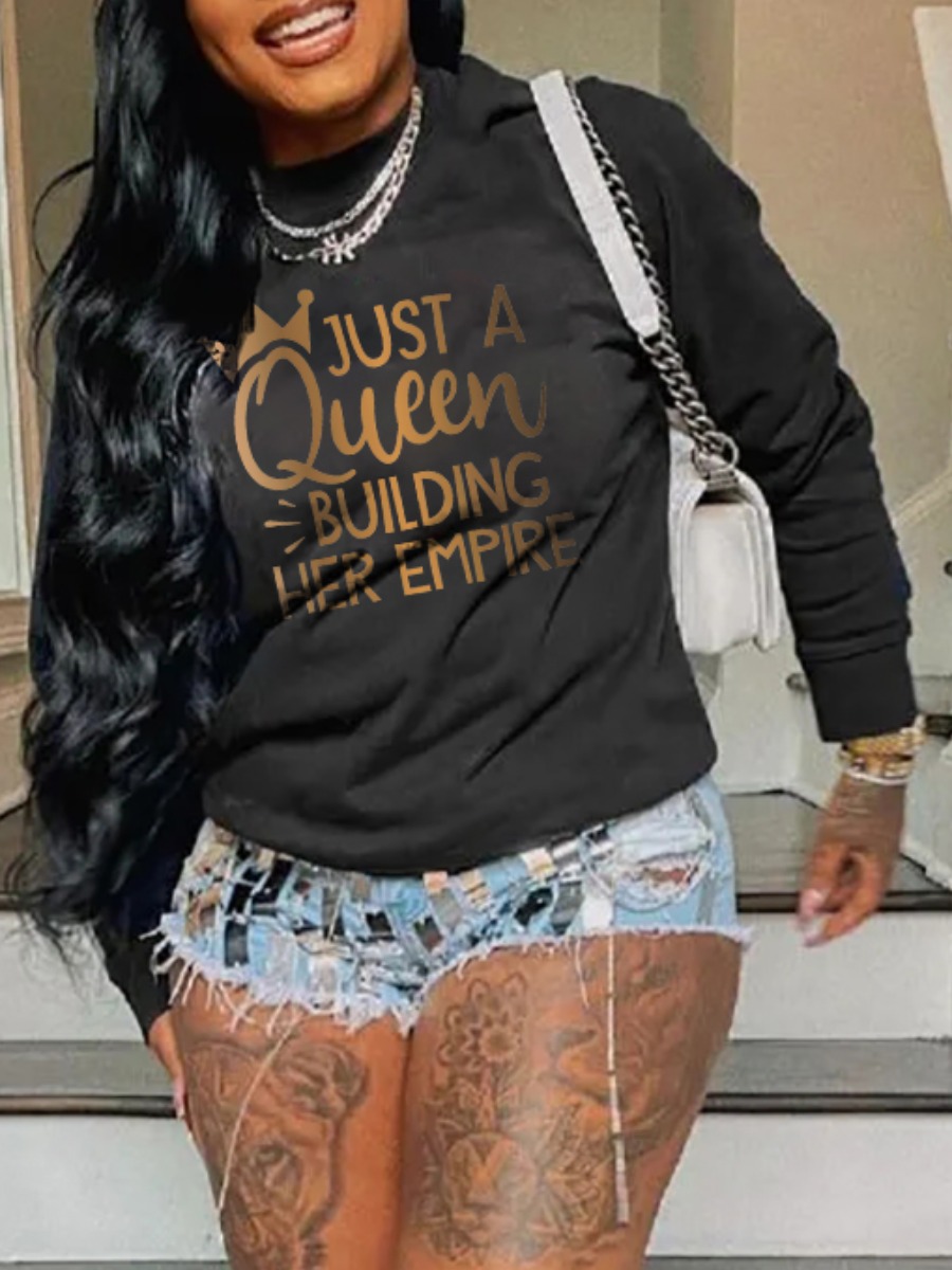 LW Plus Size Crown Queen Letter Print Sweatshirt 2X