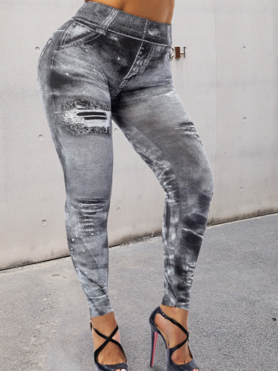 LW Mid Waist Imitation Denim Skinny Stretchy Pants