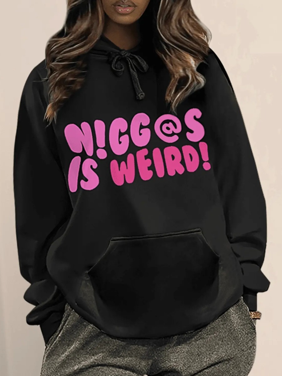 LW Letter Print Kangaroo Pocket Oversized Hoodie