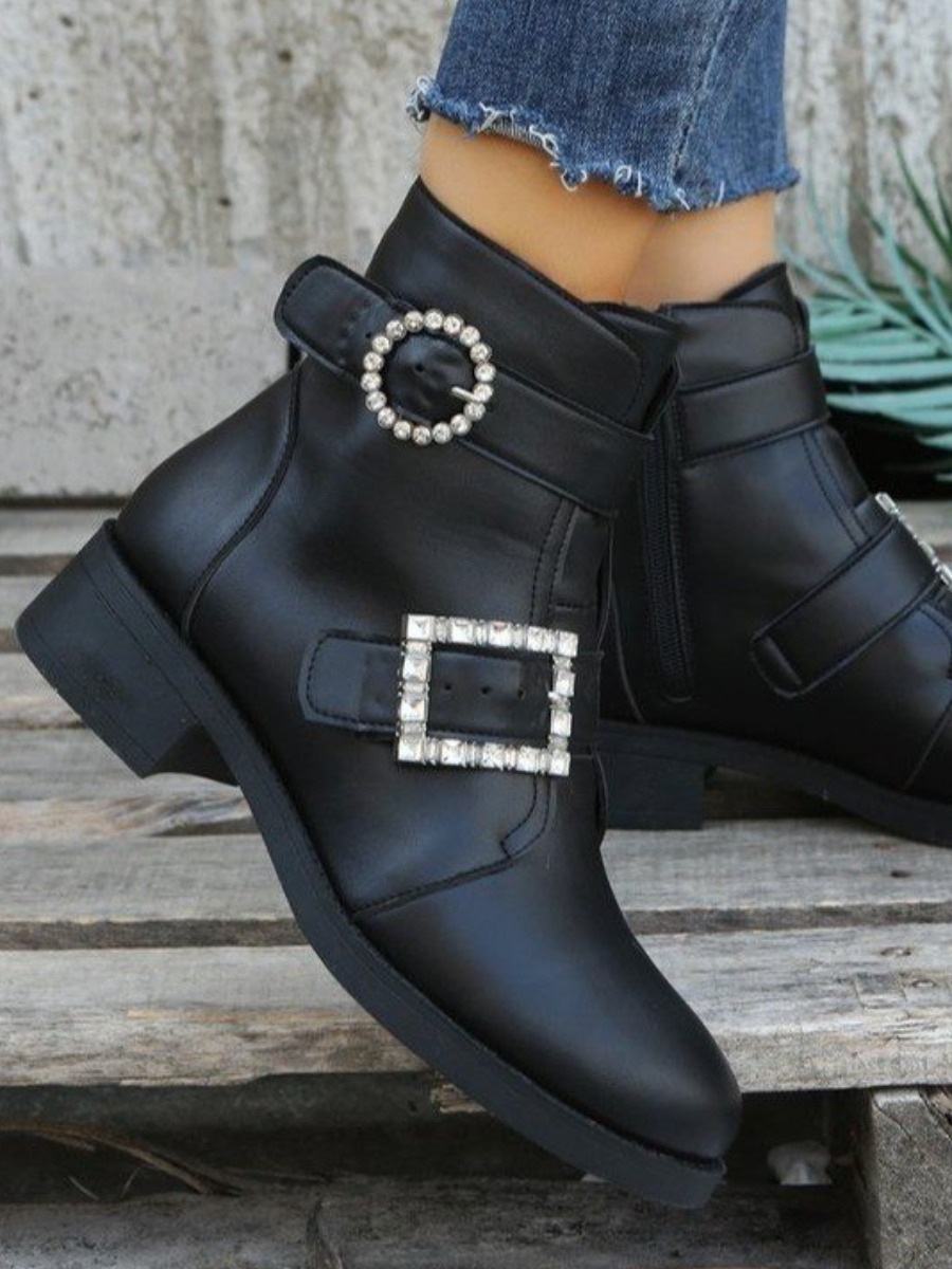 LW Rhinestone Buckle Design Booties