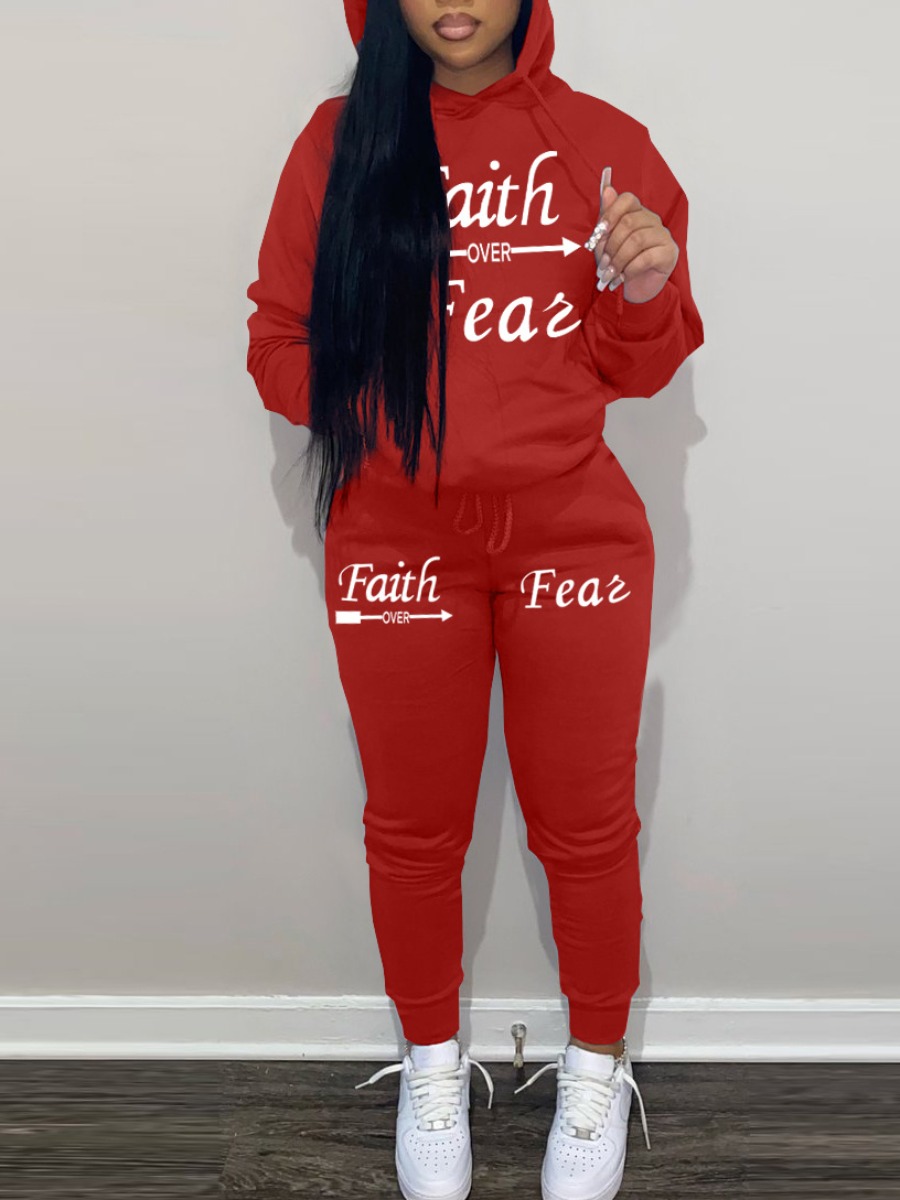 LW Faith Over Fear Letter Print Tracksuit Set