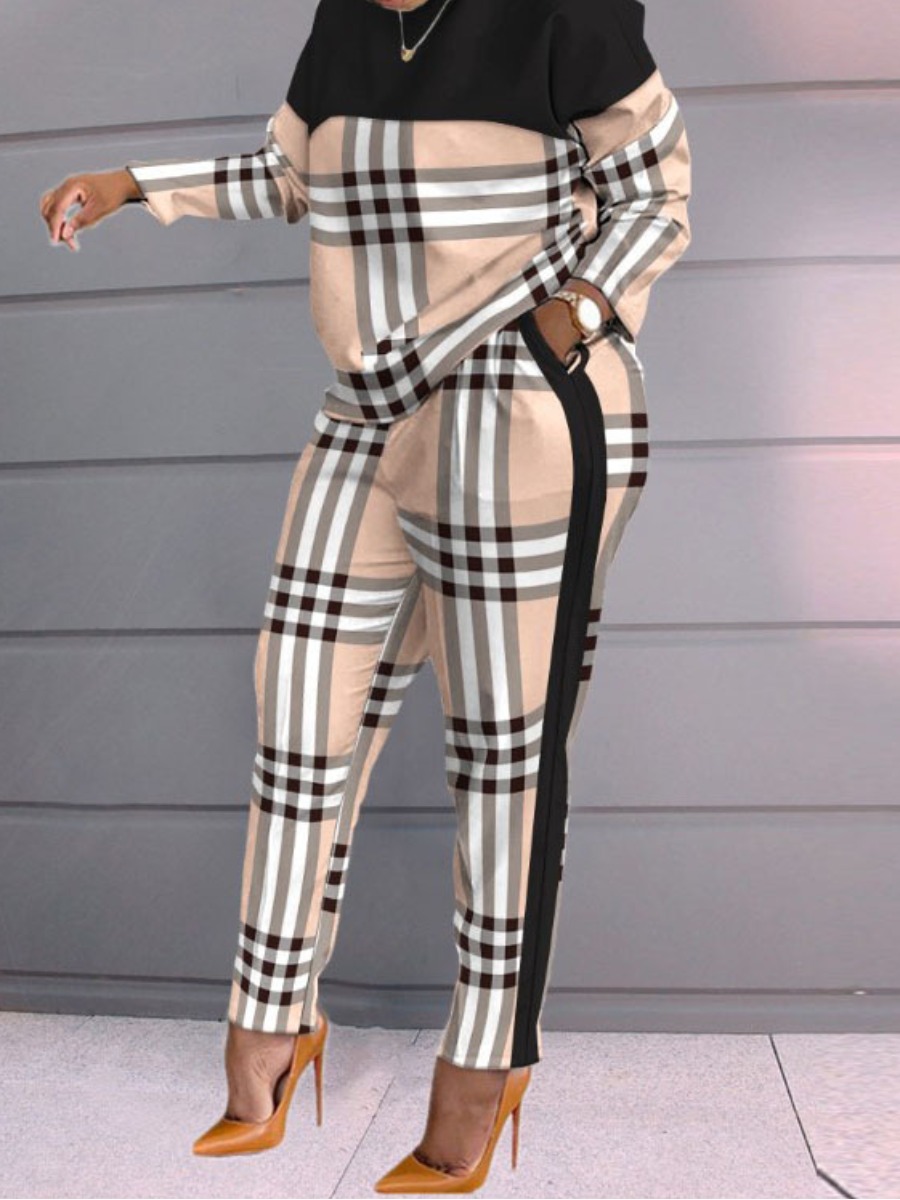LW Plaid Print Pocket Design Pants Set