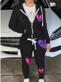 LW Hooded Collar Broken Heart Print Tracksuit Set
