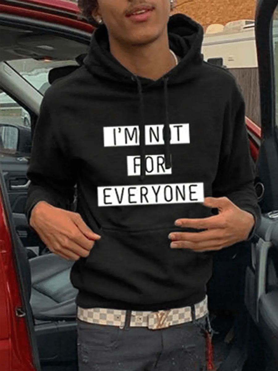 LW Men Letter Print Kangaroo Pocket Hoodie