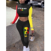 LW Crop Top Figure Letter Print Pants Set