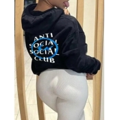 LW Plus Size Letter Print Kangaroo Pocket Hoodie