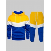 LW Men Hooded Collar Drawstring Patchwork Tracksui