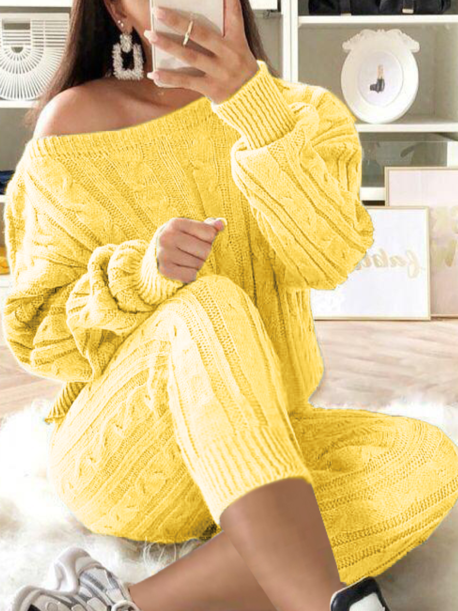 LW Plus Size Dropped Shoulder Knit Pants Set