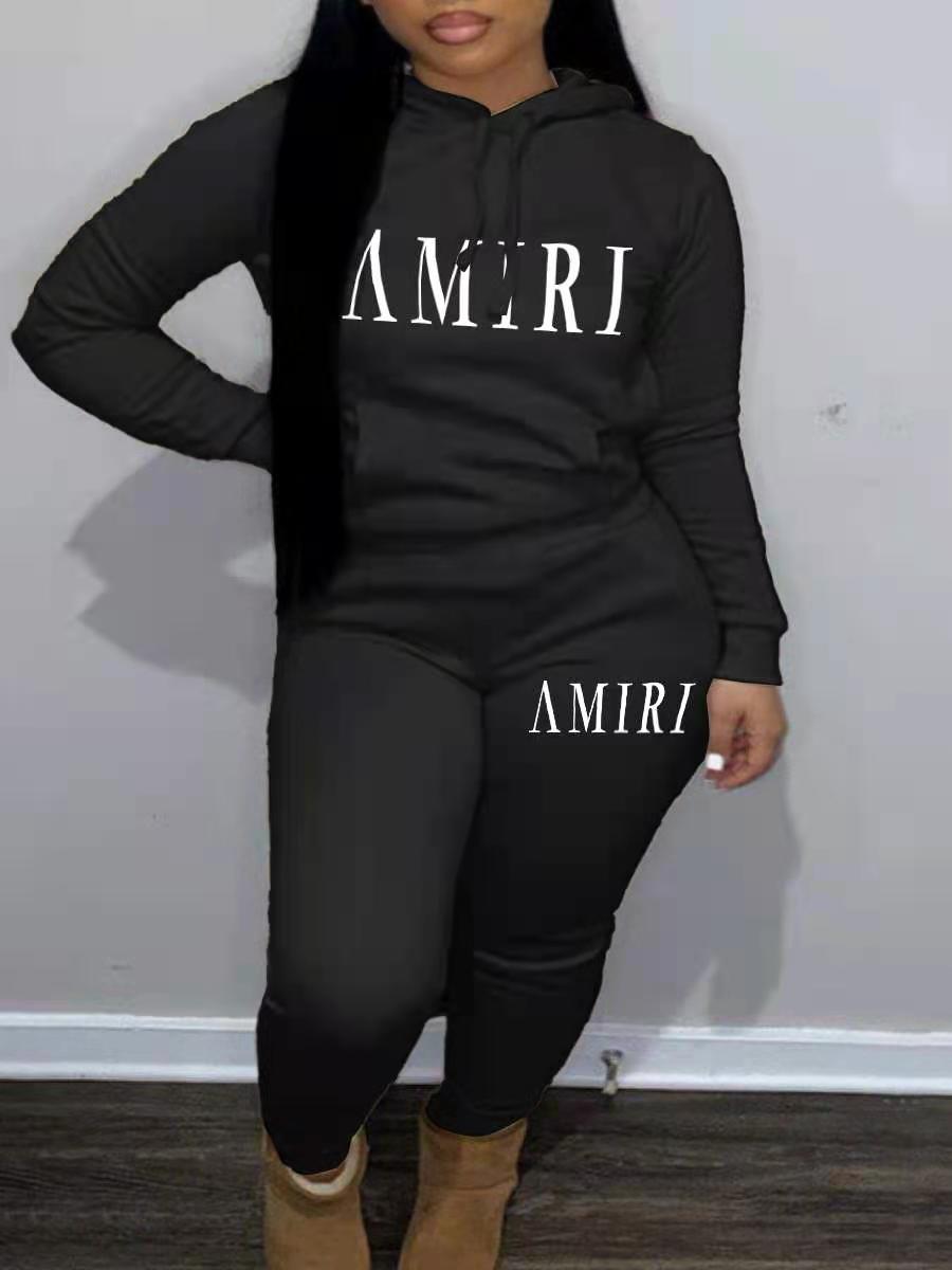 LW Plus Size Letter Print Kangaroo Pocket Tracksuit Set