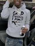 LW Men Letter Print Kangaroo Pocket Hoodie