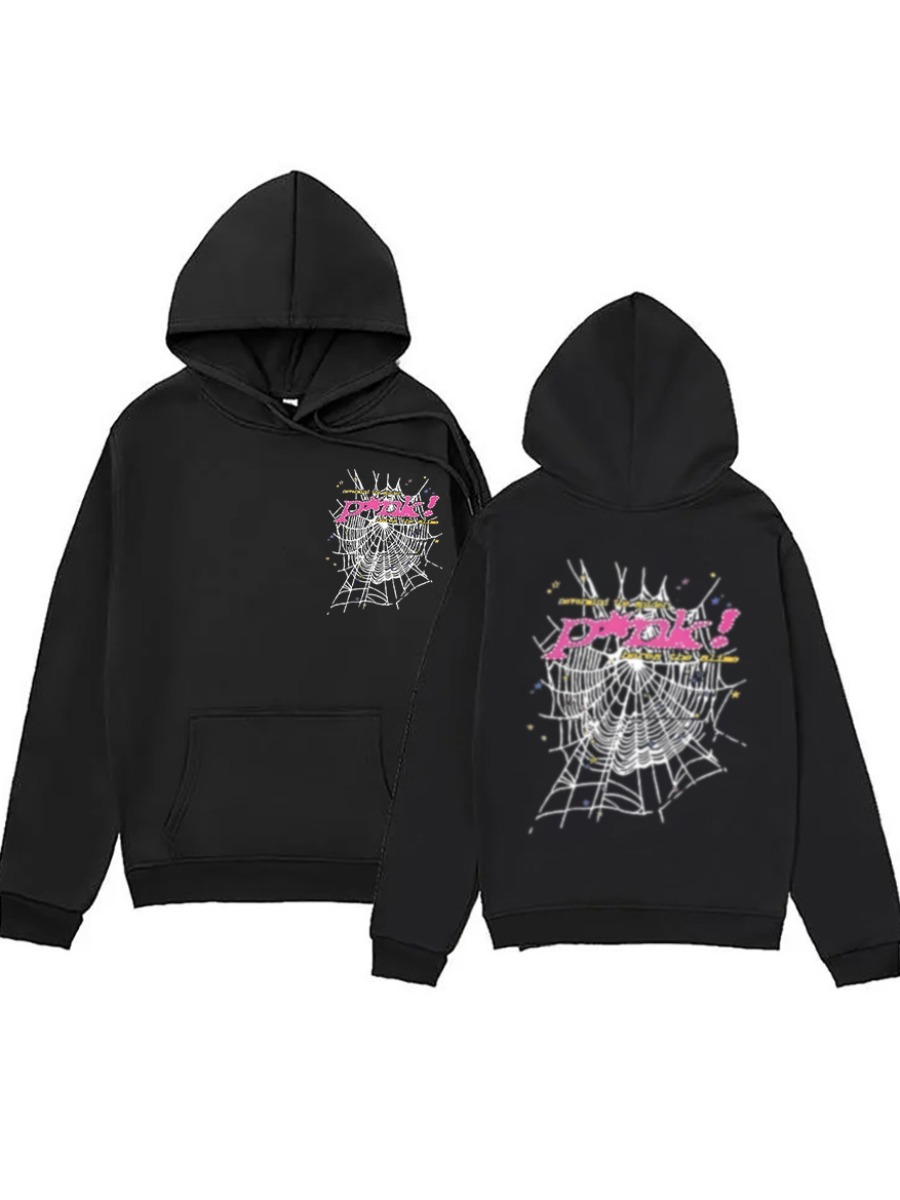 LW Spider Web Letter Print Hoodie