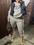 LW Plus Size Letter Print Kangaroo Pocket Tracksuit Set