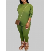 LW BASICS Plus Size Round Neck Stretchy Pants Set