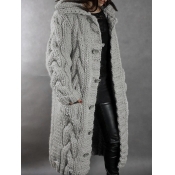 LW Hooded Collar Button Design Cardigan