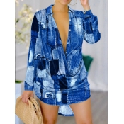 LW Turndown Collar Button Design Patchwork Dress