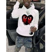 LW Men Heart Eye Print Kangaroo Pocket Hoodie
