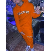 LW Men Letter Print Kangaroo Pocket Tracksuit Set