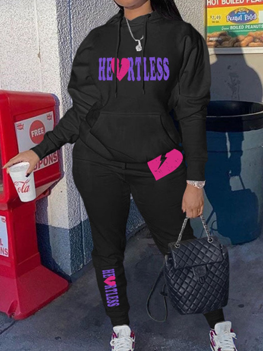 LW Plus Size Broken Heart Letter Print Tracksuit Set