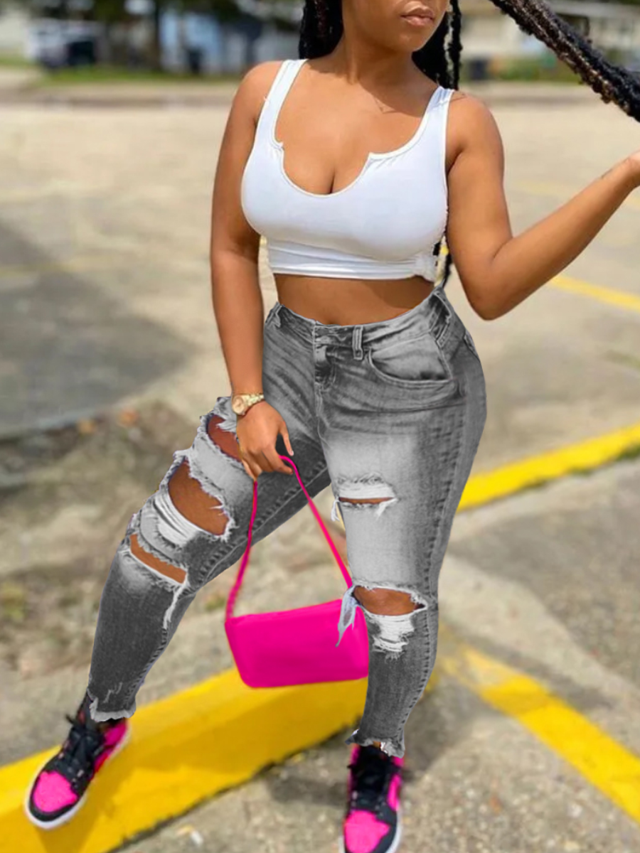 LW Plus Size Low Waist Ripped Stretchy Jeans