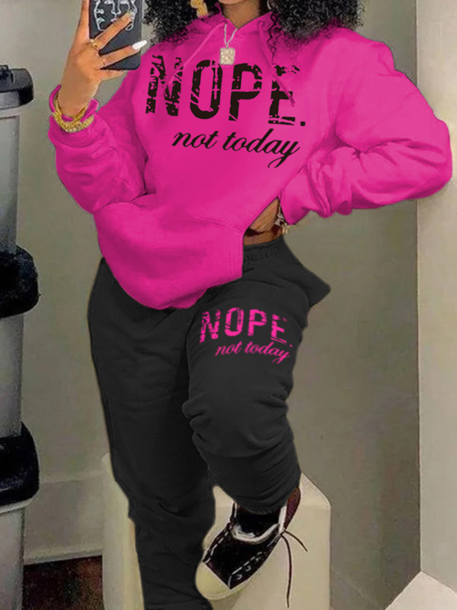 LovelyWholesale Plus Size Fleece Nope Not Today Letter Print Tracksuit Set Fall Long Sleeve Casual  4X Spring Summer 2024