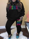 LW Plus Size Fleece Pink Letter Print Pants Set