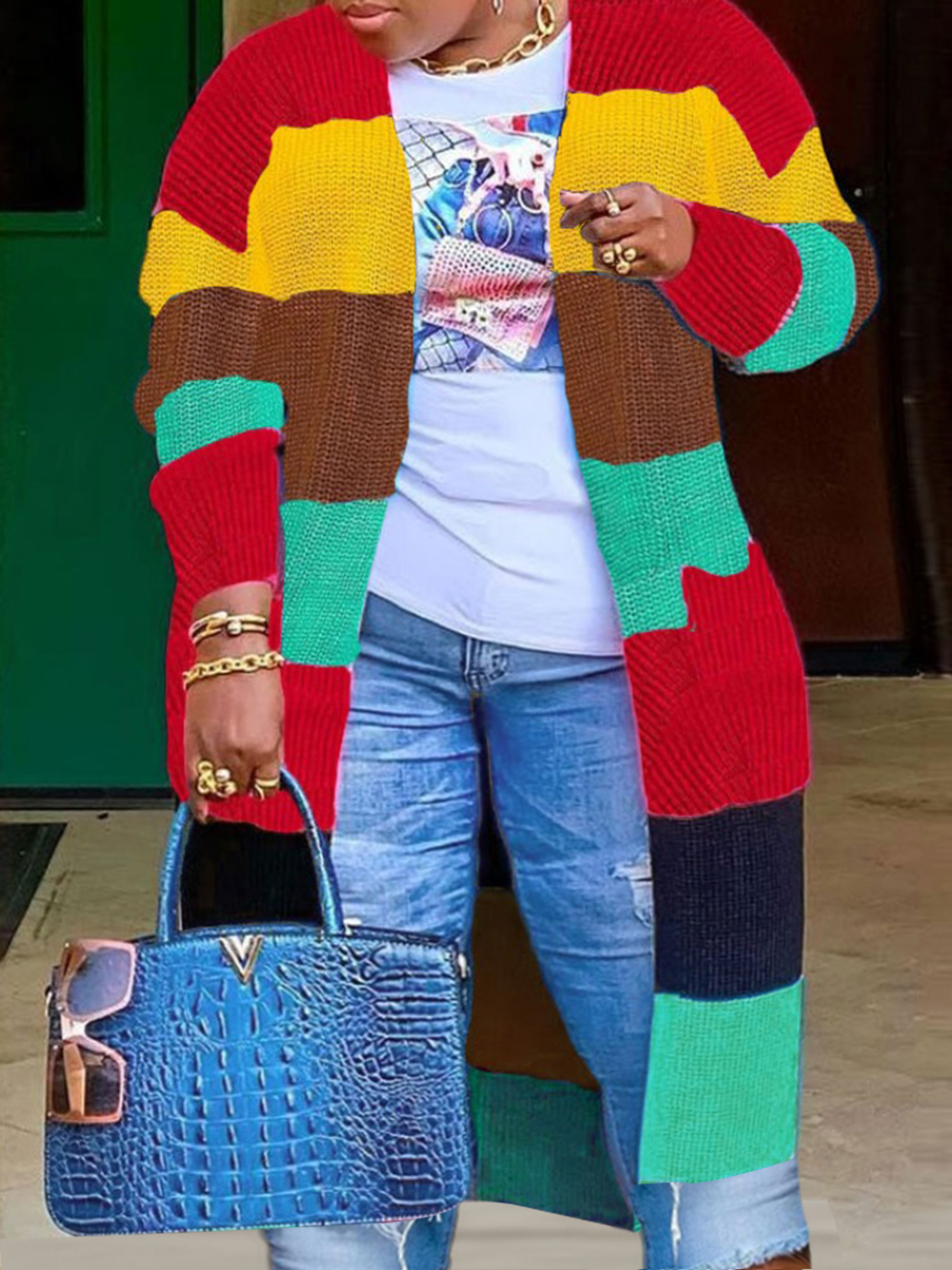 LW Plus Size Striped Patchwork Coat